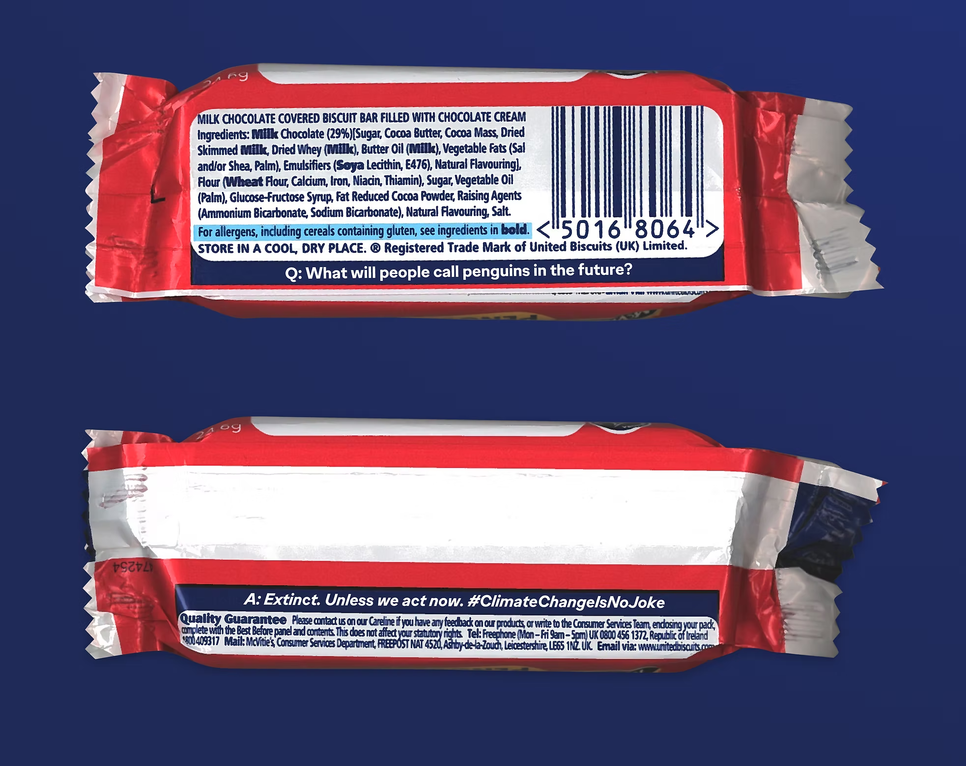 Penguin biscuit wrapper climate change campaign